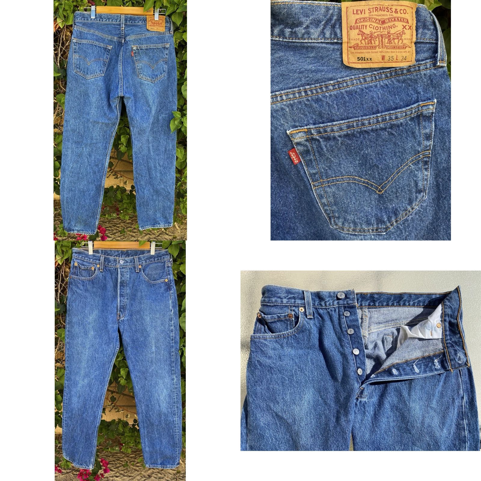 Levi's VINTAGE Levi’s 501 Jeans Levi's 501XX USA W 33 L 31.5 5-Pocket Design Jeans Mens Blue Denim USA Cowboy 501 XX, Vintage Size US 35 - 8 Thumbnail