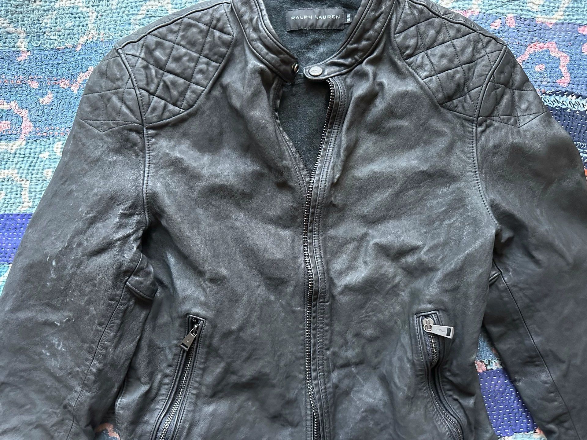 RRL Ralph Lauren RRL Black Label Distressed Straight Zipper Moto Jacket Size US M / EU 48-50 / 2 - 3 Thumbnail