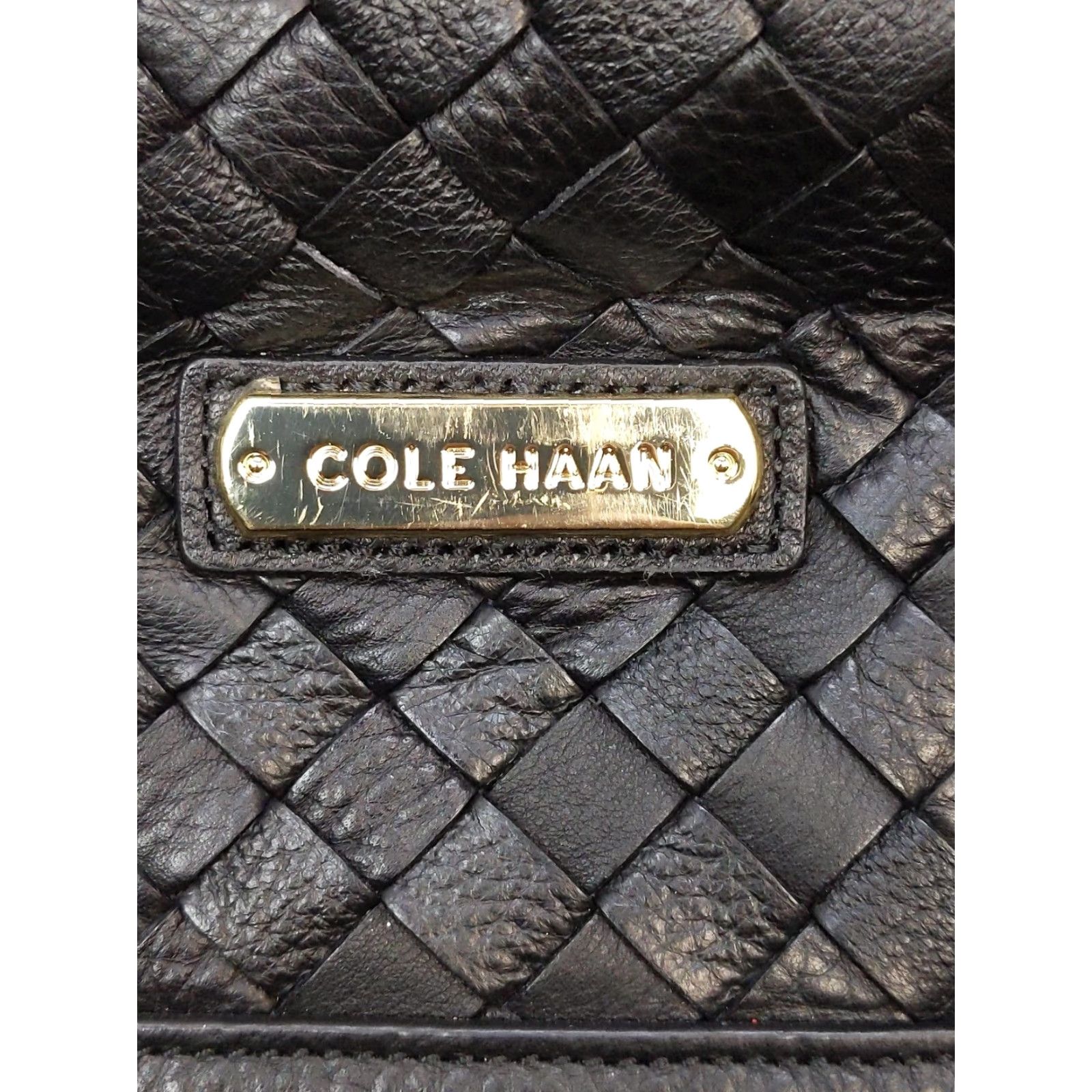 Cole Haan Cole Haan Tote Bag Womens Medium Black Leather Woven Basket Weave Shoulder Purse Size ONE SIZE - 4 Thumbnail