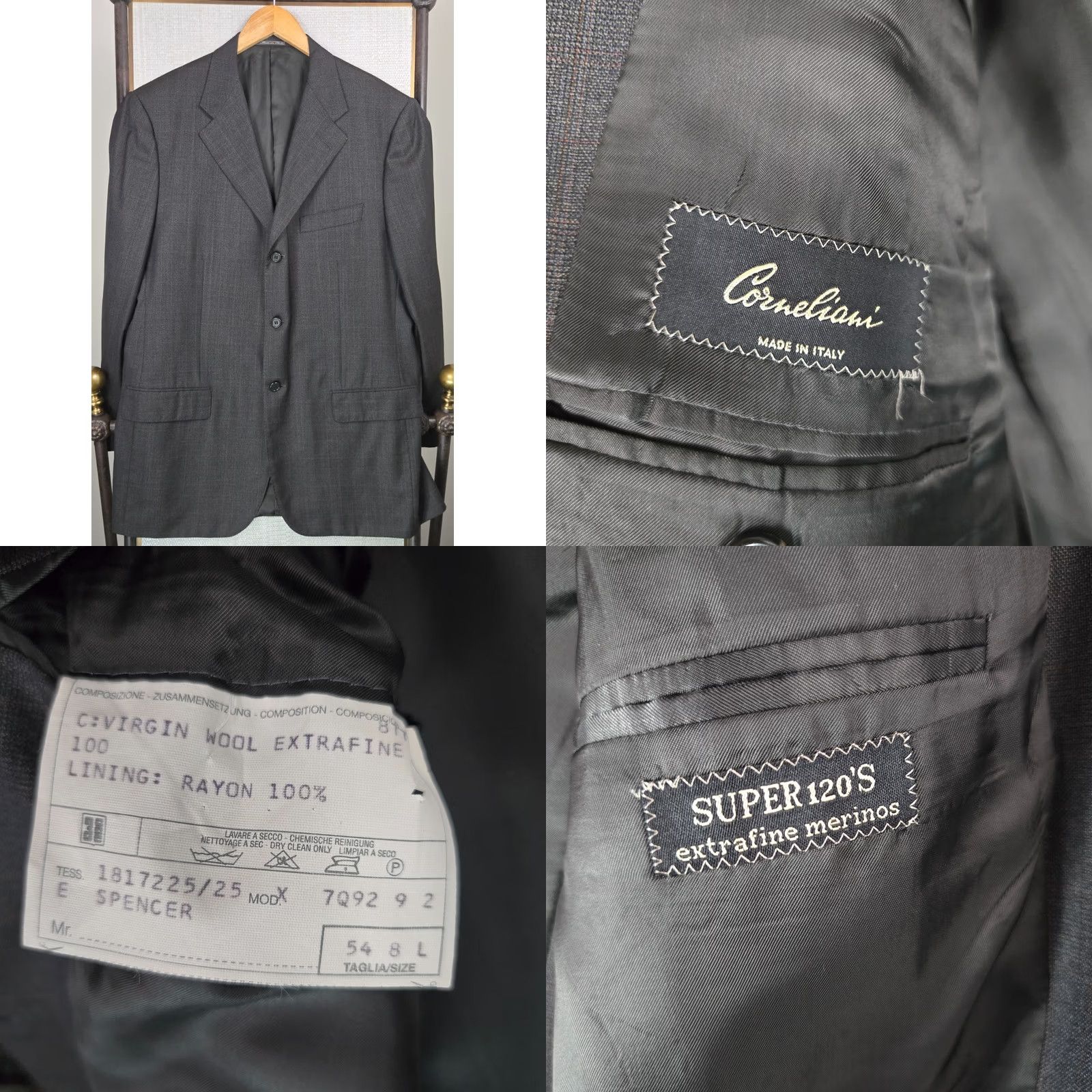 Corneliani Corneliani Mens Jacket Gray Brown Plaid Extrafine Virgin Wool 3 Button Notch Lapel Double Vented Long Coat/ Suit Jacket 44 Italy Mens Size 44R - 8 Thumbnail