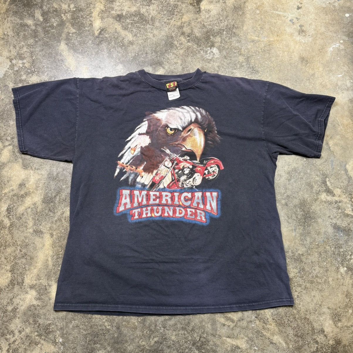 vintage anerican thunder biker eagle faded black tshirt