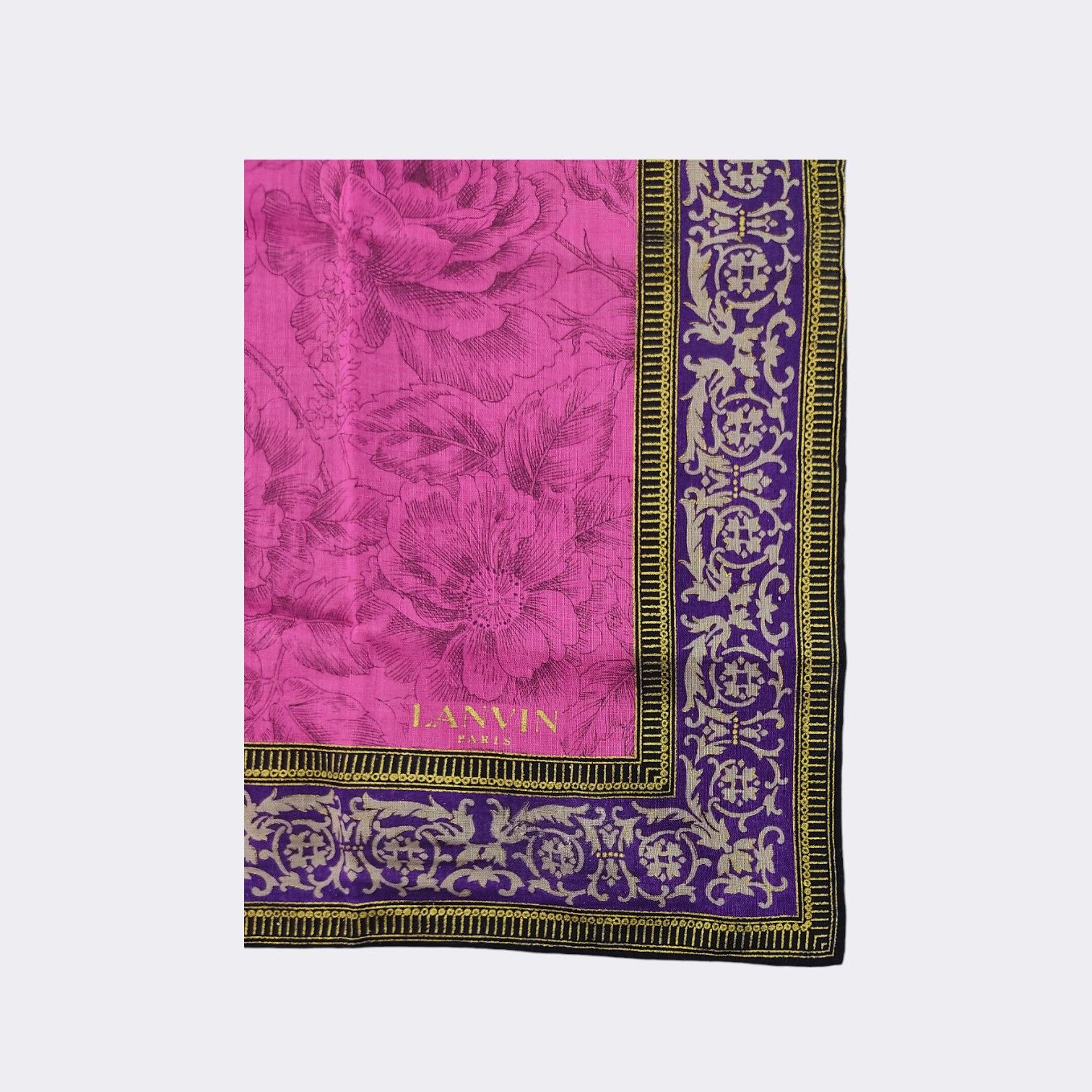 Lanvin Vintage Lanvin Paris Pink Floral Cotton Handkerchief Scarf Size ONE SIZE - 3 Thumbnail