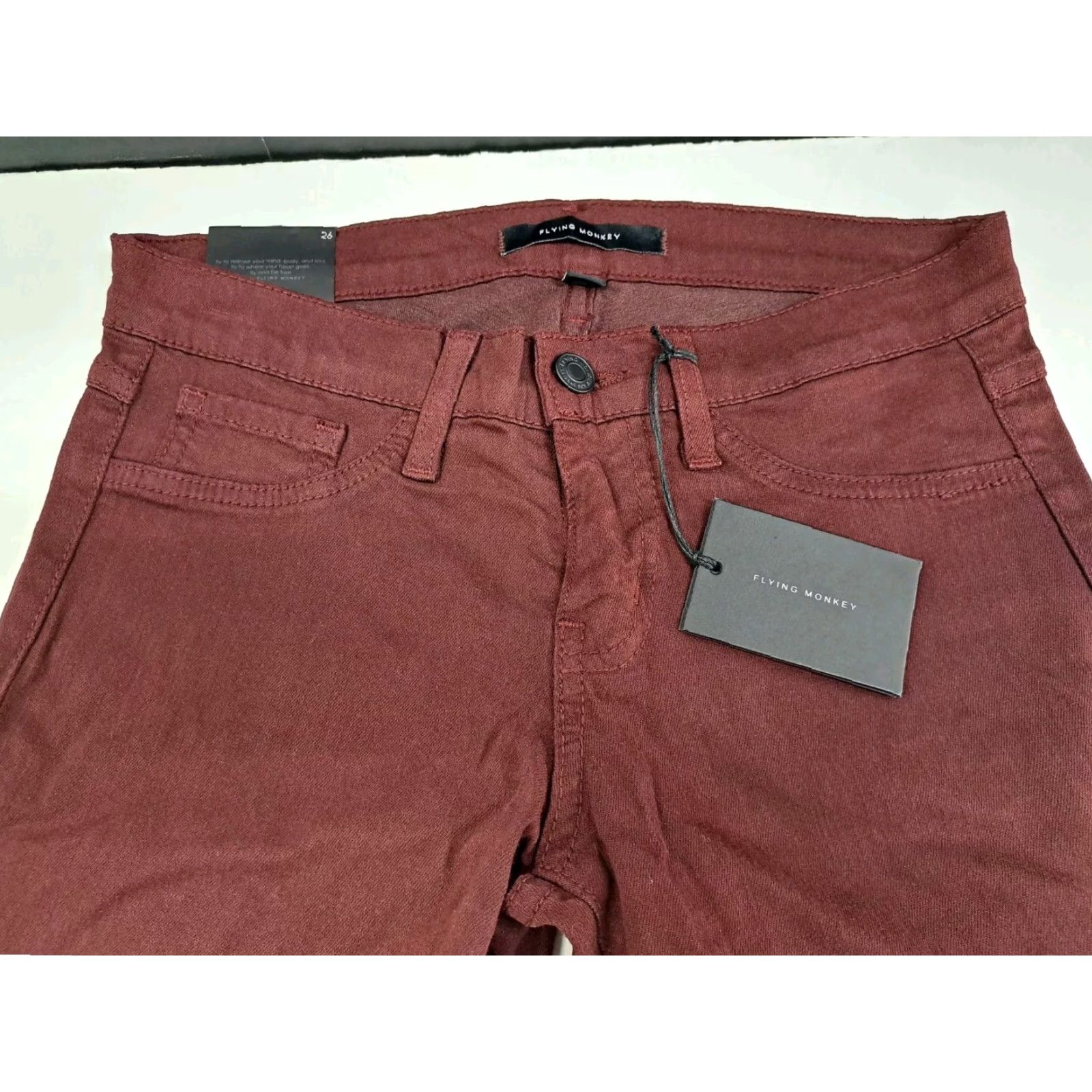 Vintage NWT Flying Monkey Womens Burgundy Jeans Size 26 Regular Inseam 31 Inseam Straight Denim Stretch Pockets Zipper Button Logo Vintage No Size 26" / US 2 / IT 38 - 4 Thumbnail