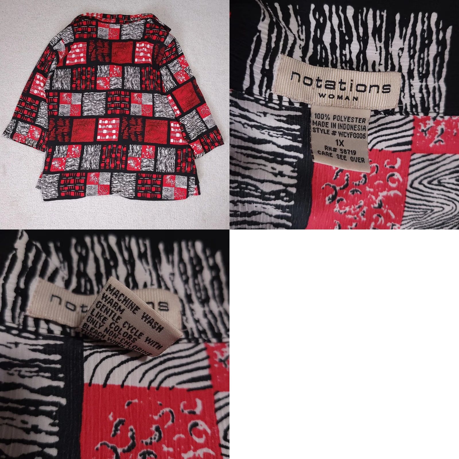 Vintage VINTAGE Notations 3/4 Sleeve Button Up Shirt Women's 1X Plus Size Red Geometric Shirt Womens 1X Red Geometric Button-Up VINTAGE Size XL / US 12-14 / IT 48-50 - 9 Thumbnail