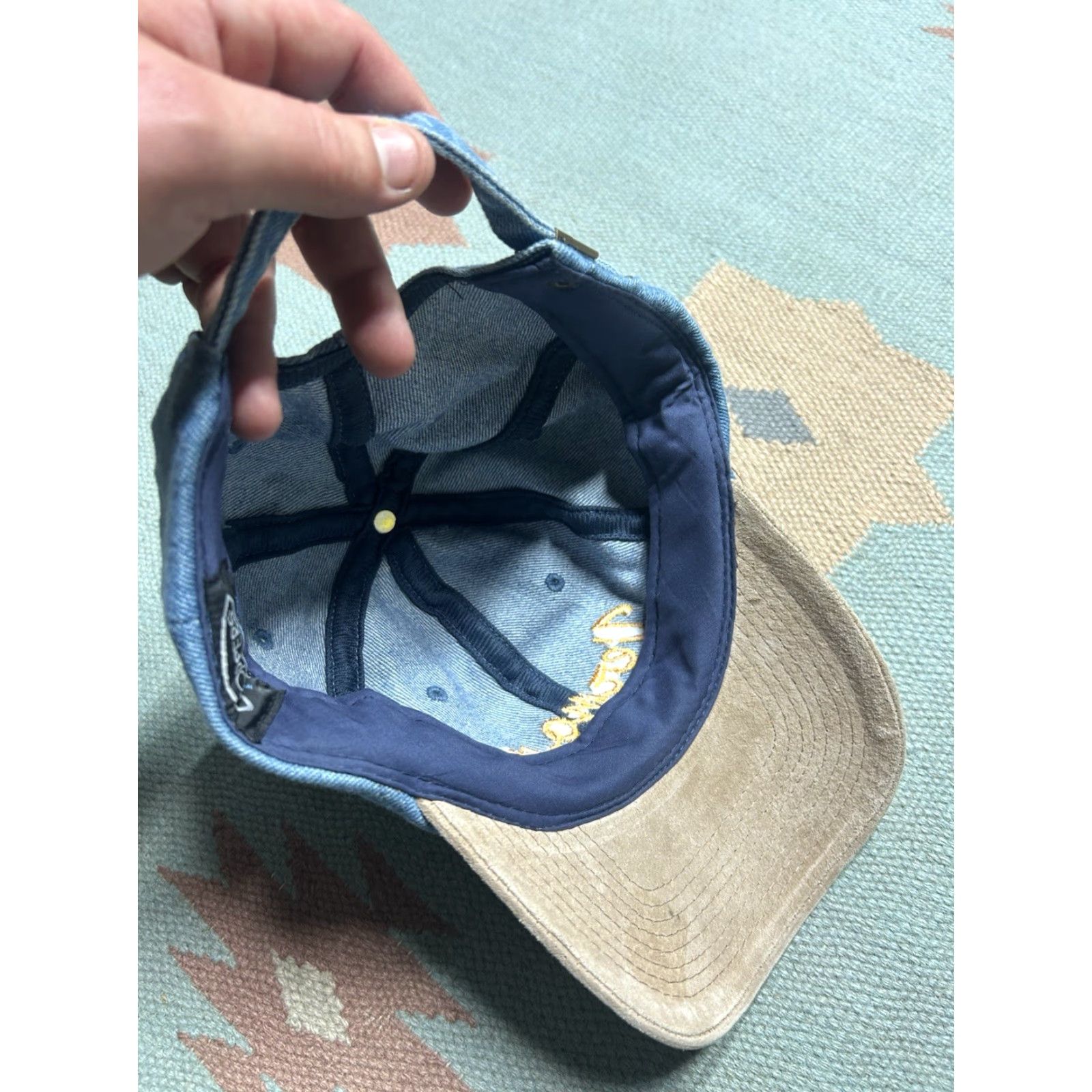 Denime VINTAGE Strapback hat cap Vermont denim embroidered suede bill adjustable Men's Adjustable Blue Denim Suede Vermont Strapback cap Hats Mens Size ONE SIZE - 7 Thumbnail