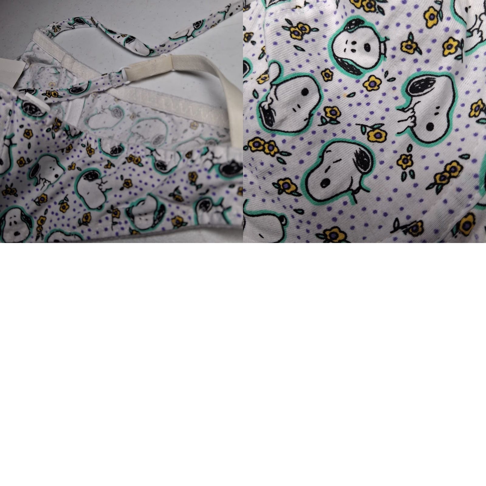 Peanuts VINTAGE Peanuts Snoopy Bra 34C White Yellow Floral Underwire Cotton READ Size ONE SIZE - 10 Thumbnail