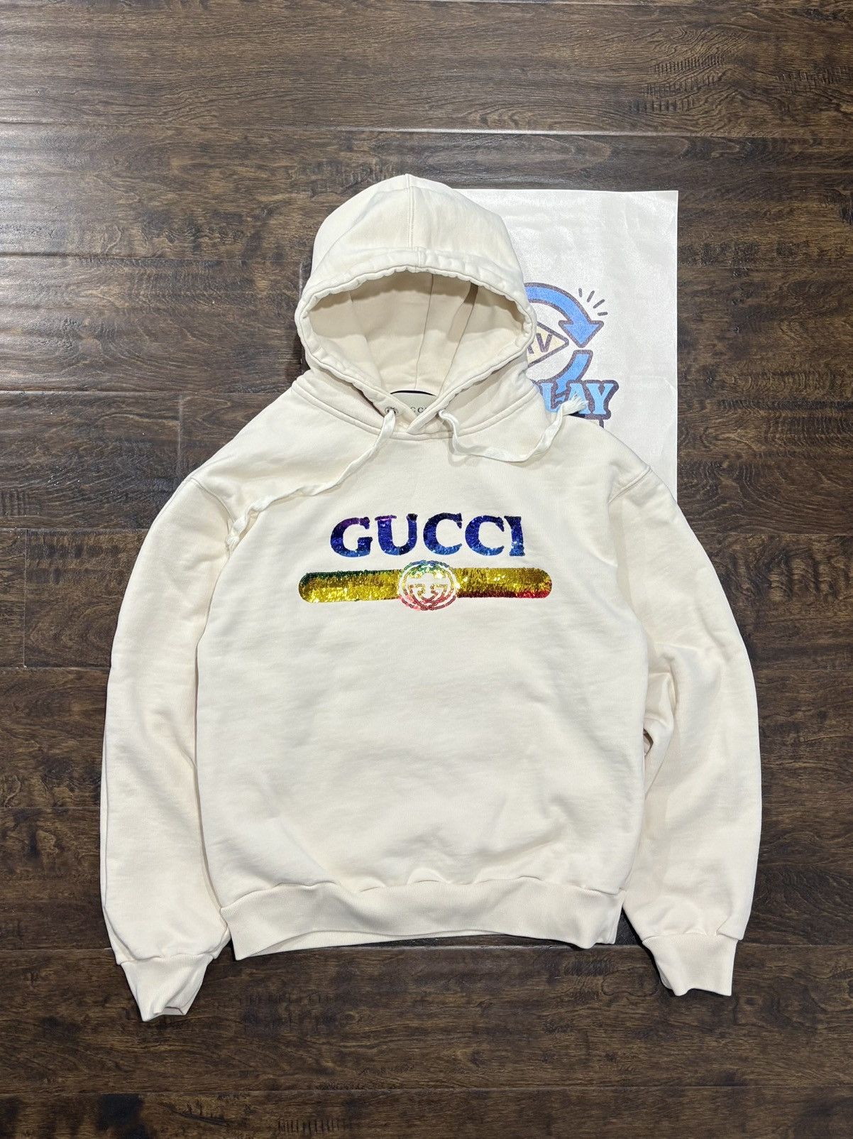 Gucci GUCCI OFF WHITE SEQUIN LOGO HOODIE Size S / US 4 / IT 40 - 1 Thumbnail