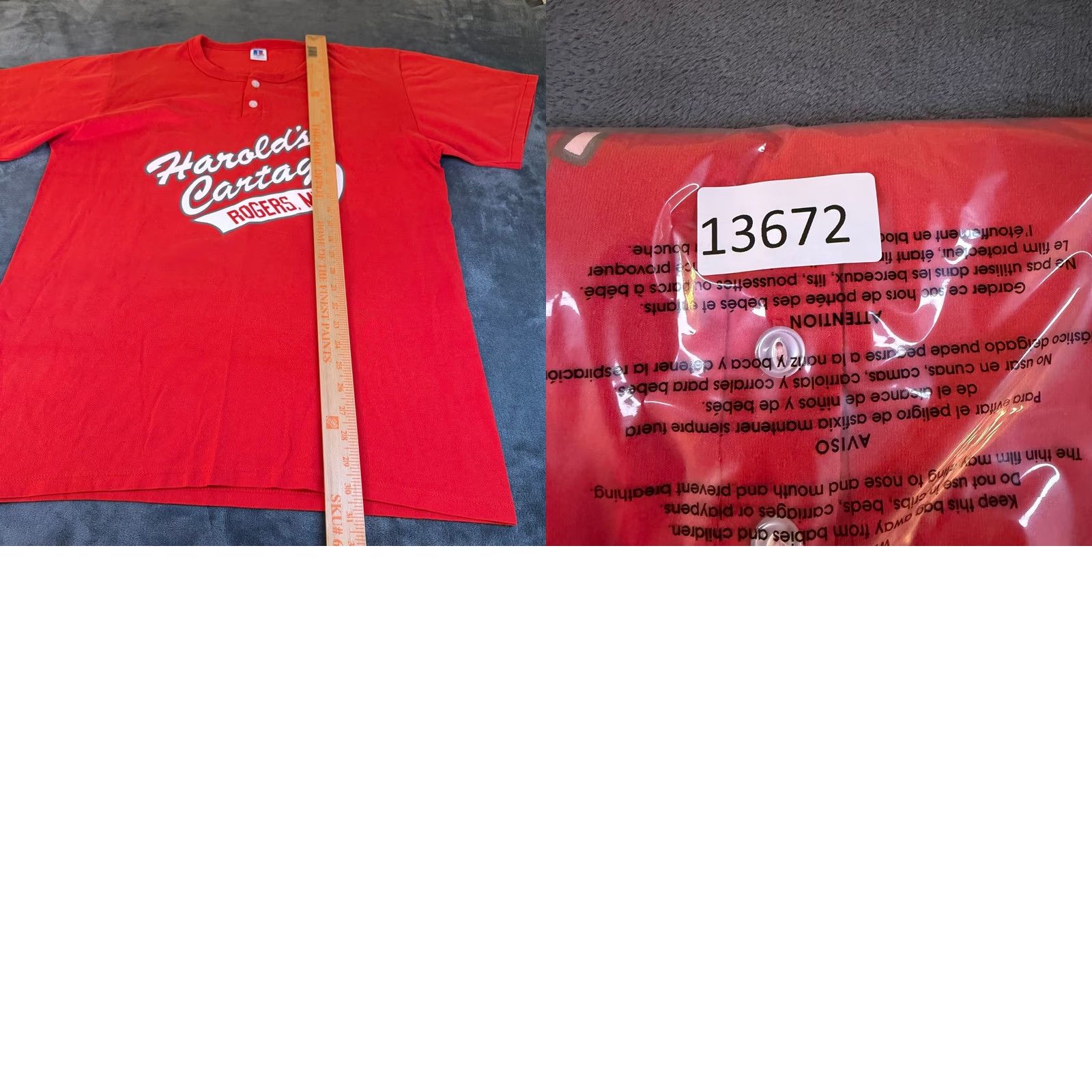 Russell Athletic VINTAGE Russell Athletic Harold's Cartage Red Shirt Mens 2XL T-Shirt Graphic Print Henley Short Sleeve Retro 90s Size US XXL / EU 58 / 5 - 8 Thumbnail