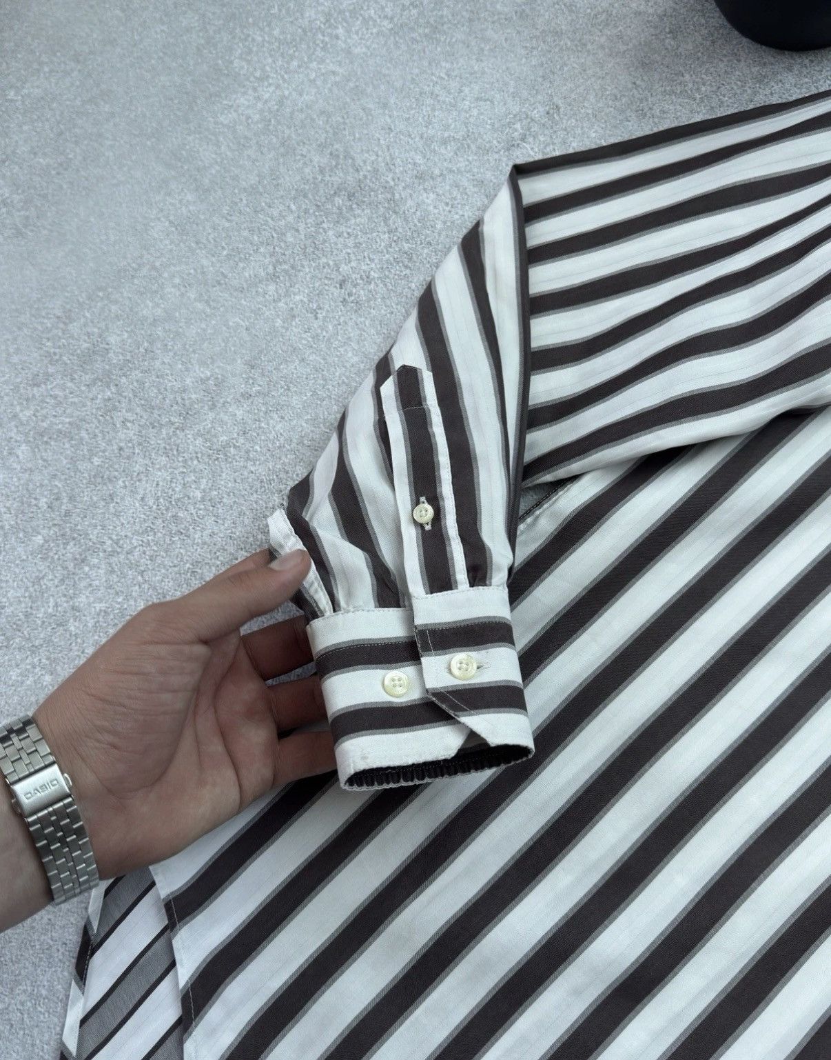 Etro ETRO Milano Luxury Striped White Brown Button Up Shirt Men Size US L / EU 52-54 / 3 - 7 Thumbnail