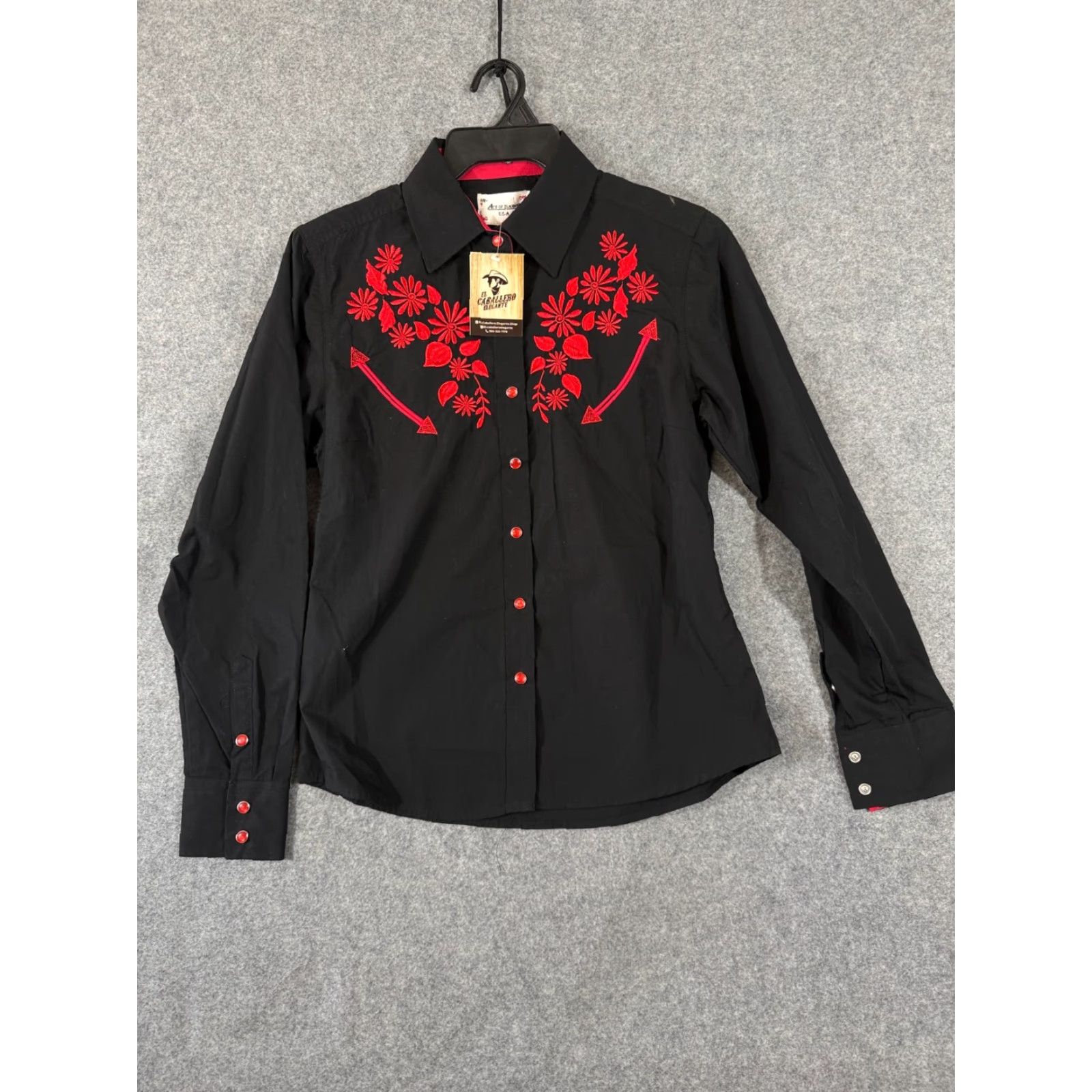 Vintage Ace of Diamond Western Shirt Womens S Black Red Embroidered Pearl Snap NWT Size S / US 4 / IT 40 - 2 Thumbnail