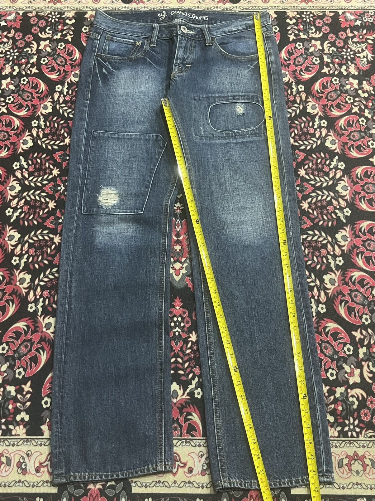 Japanese Brand Japanese Brand Blue Washed Distressed Patches Straight Jeans Size US 32 / EU 48 - 9 Thumbnail