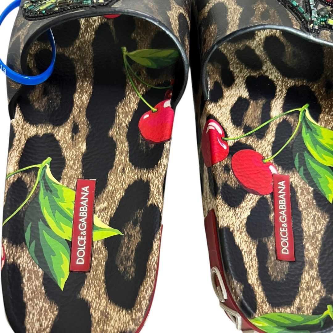 Dolce & Gabbana Portofino Cherry & Leopard-Print Embellished Pool Slide Size US 10.5 / IT 40.5 - 4 Thumbnail