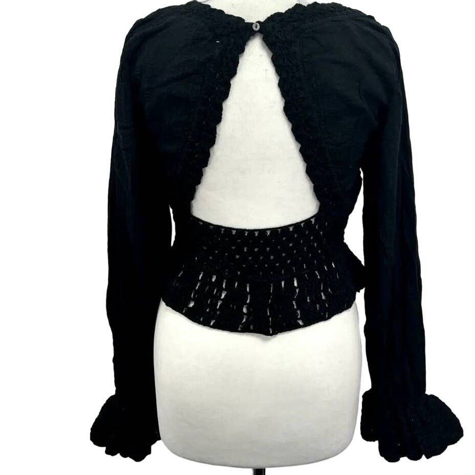 Free People New Megan Crochet Long Sleeve Crop Top $128 X-SMALL Black Size XS / US 0-2 / IT 36-38 - 4 Thumbnail