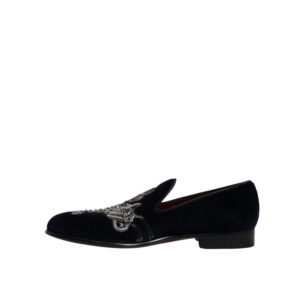 Dolce & Gabbana Dolce & Gabbana Black Velvet Floral Gun Loafers Dress Shoes Size US 8 / EU 41 - 5 Thumbnail