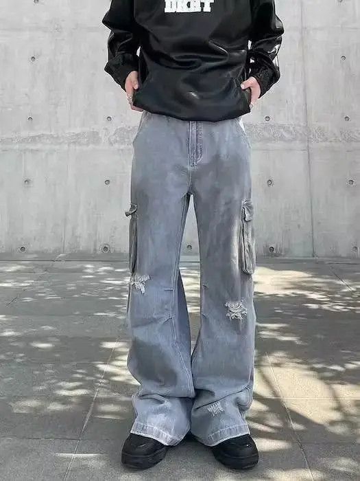 Japanese Brand × Jean Opium Cargo Gray Distressed Jeans, Utility Jeans Size US 32 / EU 48 - 3 Thumbnail
