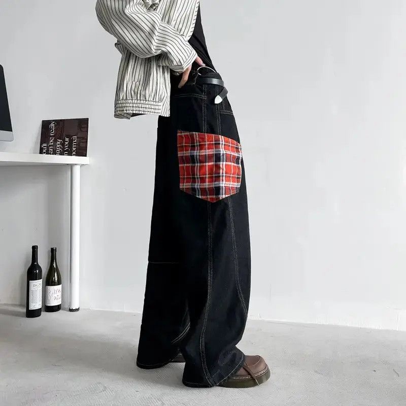 Japanese Brand Retro loose wide leg plaid patchwork jeans Size US 32 / EU 48 - 6 Thumbnail
