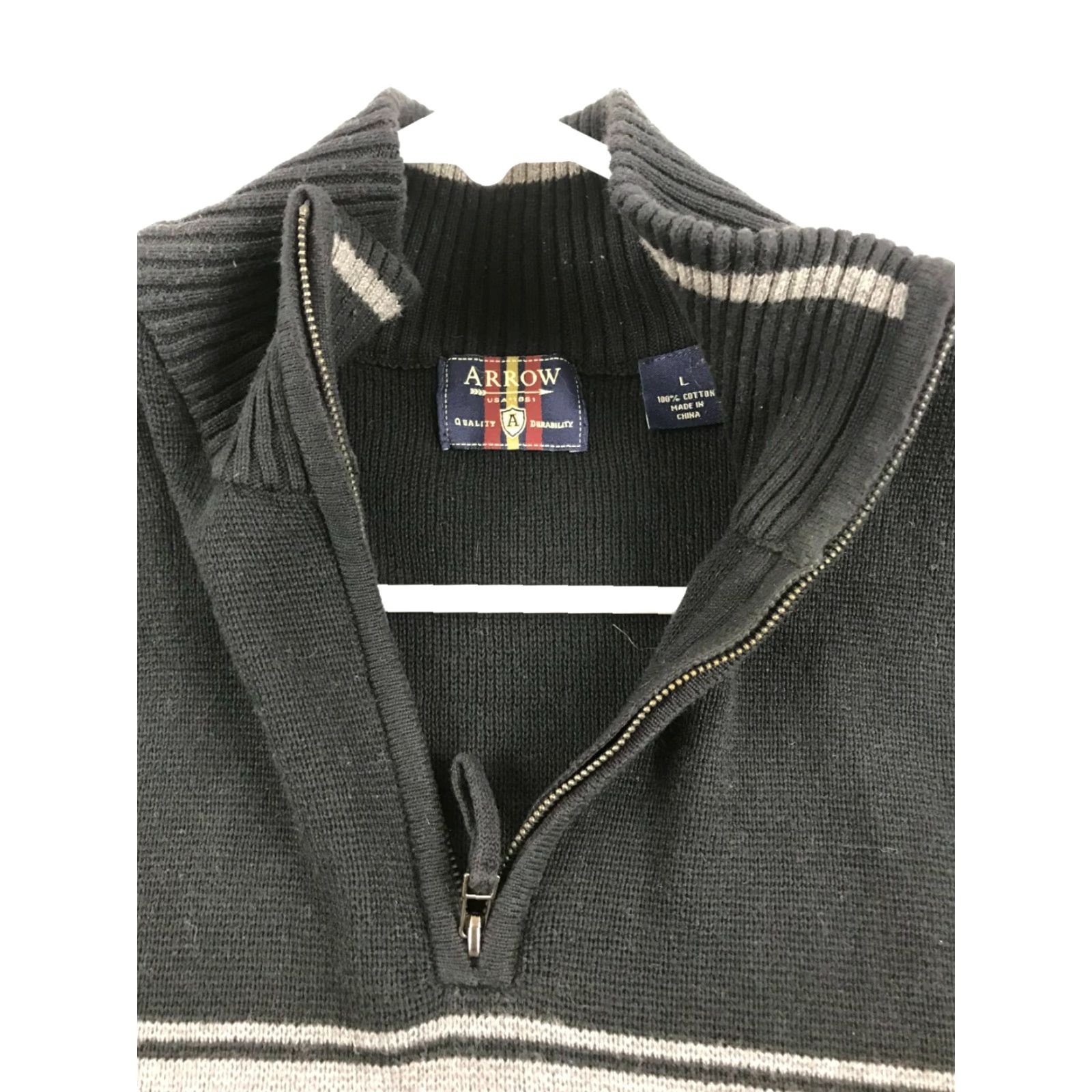Arrow Arrow Sweater Men's Large Black 1/4 Front Zip Pullover Mock Neck Long Sleeve Size US L / EU 52-54 / 3 - 3 Thumbnail