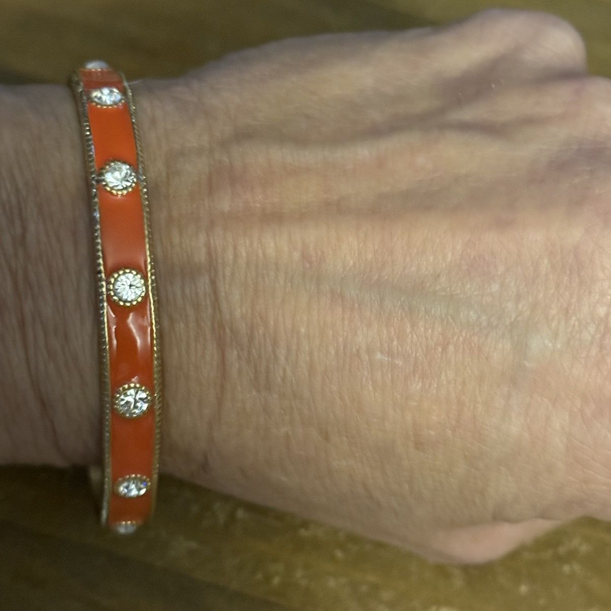 Other Gold tone orange enamel rhinestone bangle bracelet Size ONE SIZE - 2 Thumbnail