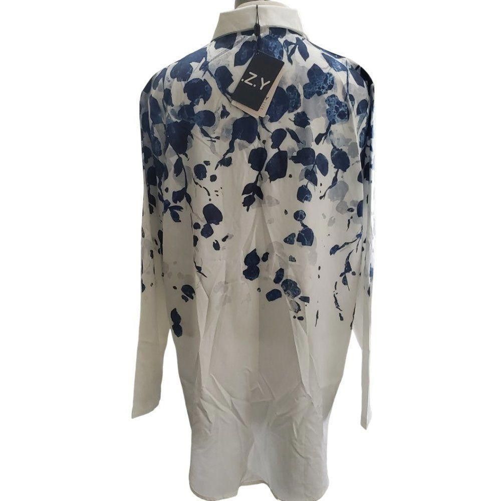 Designer Ct1411a C.O.Z.Y. Nwt Ladies Shirt With Blue Flowers Size 12 Size XL / US 12-14 / IT 48-50 - 2 Thumbnail