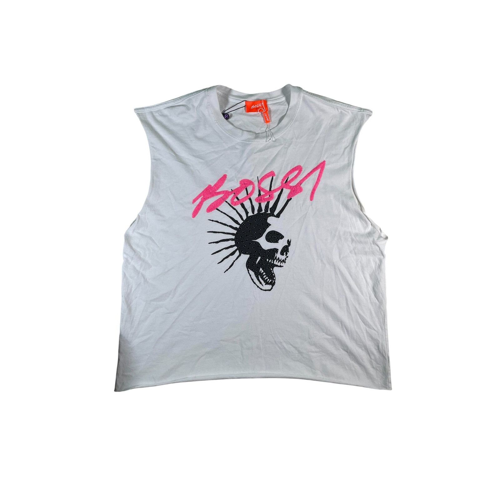 Other Bossi 'Studded Skull' White & Pink Sleeveless Tee Size L / US 10 / IT 46 - 1 Thumbnail