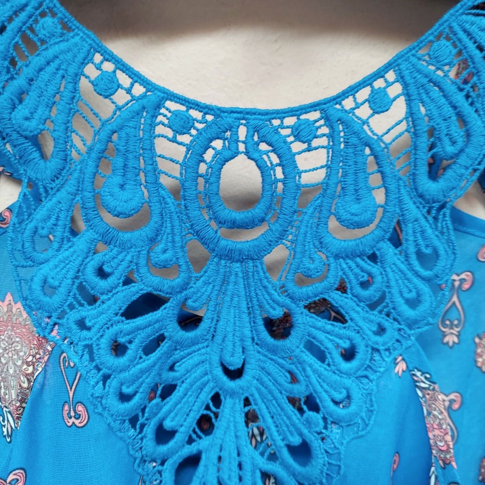 Vintage MINE Womens Embroidered Lace Back Boho Tank Top Paisley Floral Blue Size Small Size S / US 4 / IT 40 - 3 Thumbnail