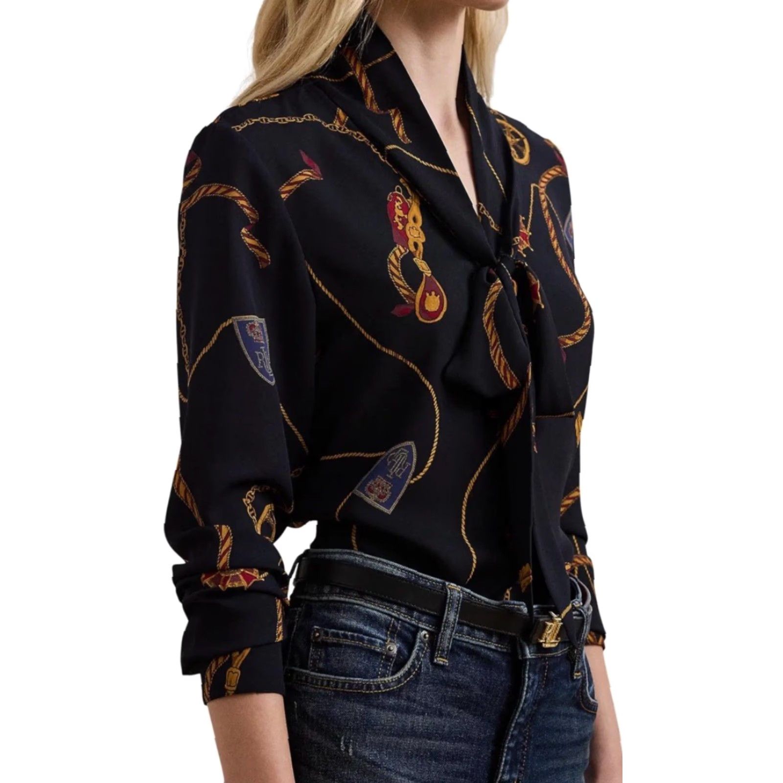 Ralph Lauren Lauren Ralph Lauren Black Label Belting-Print Georgette Tie-Neck Blouse XS Multicolor NWT Size XS / US 0-2 / IT 36-38 - 3 Thumbnail