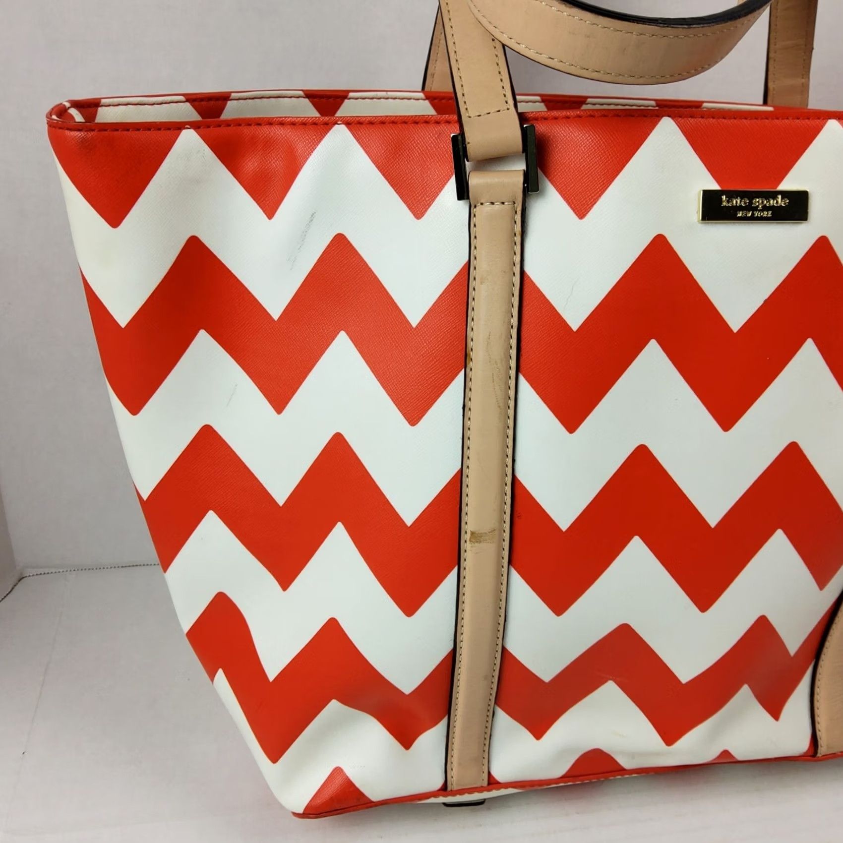 Vintage Kate Spade New York Chevron Large Tote Shoulder Bag Purse Travel Beach Size ONE SIZE - 3 Thumbnail