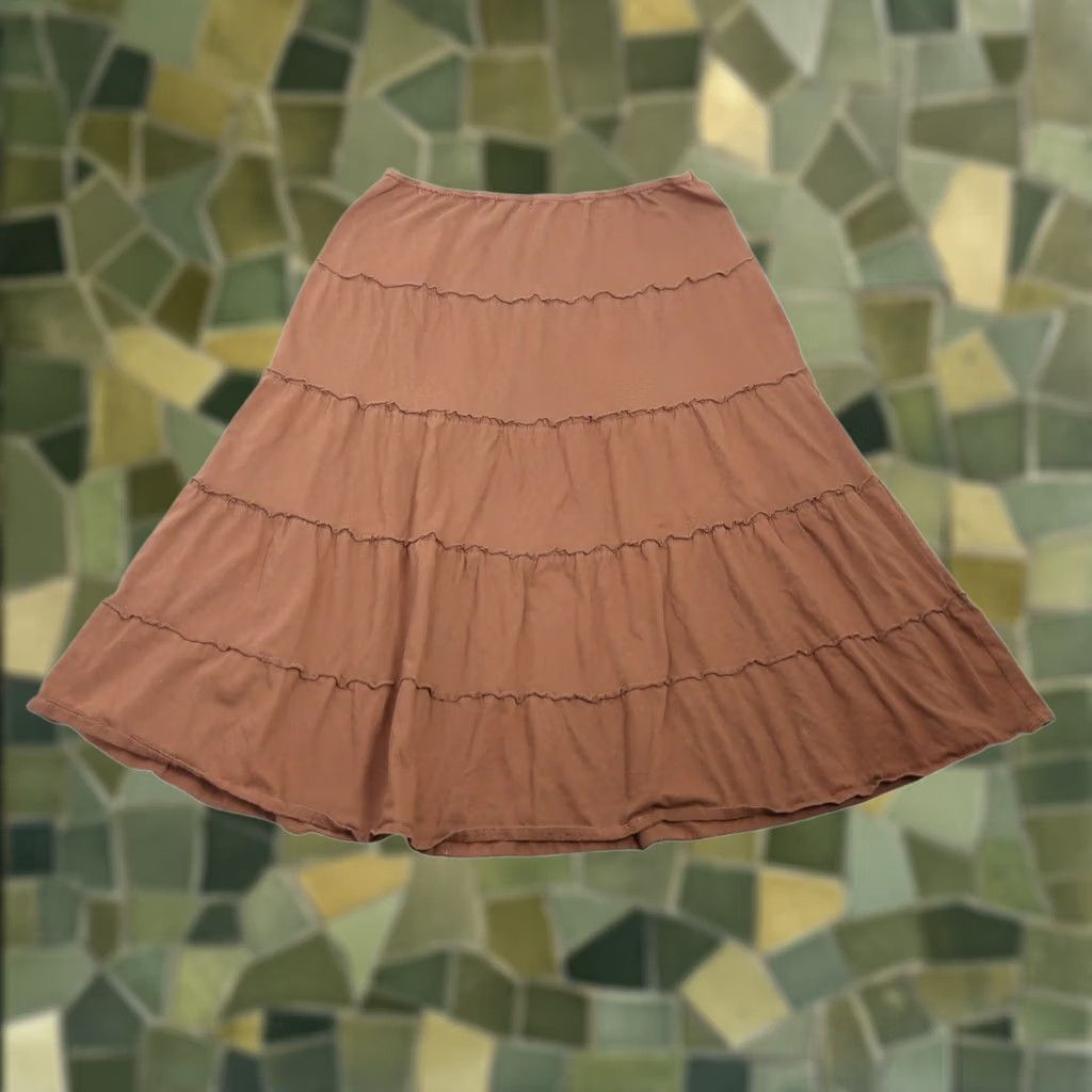 Vintage VINTAGE Clues COLLECTIONS Skirt Midi Peasant Brown Low Rise L Womens Bohemian Hippie 2000s Adjustable Waist 28" Length Regular Spring Summer Fall Size 36" / US 14 / IT 50 - 1 Thumbnail