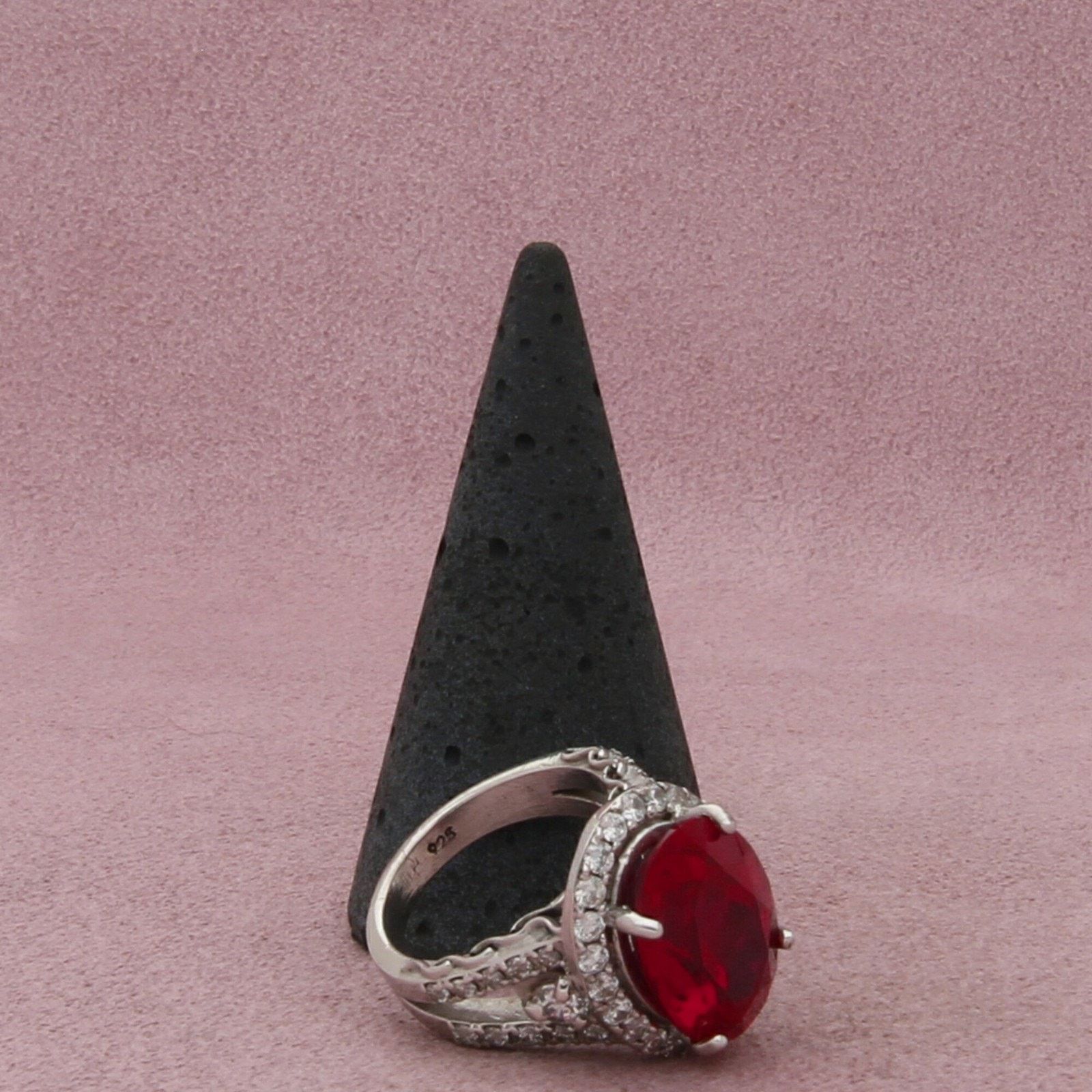 Sterling Silver sterling silver ruby & cz halo cocktail ring size 6.5 Size ONE SIZE - 5 Thumbnail