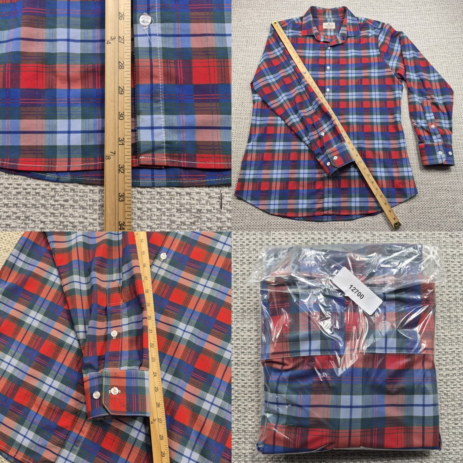 Mizzen+Main Mizzen+Main Button Up Shirt Mens XL Red Plaid Long Sleeve Trim Fit Stretch Shirt Size US XL / EU 56 / 4 - 9 Thumbnail