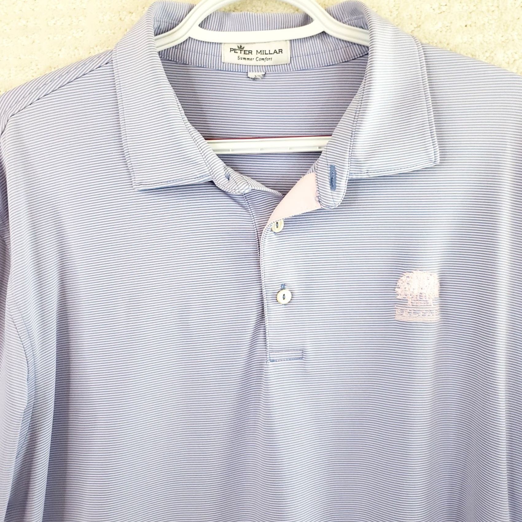 Peter Millar Peter Millar Polo Shirt Men's L Blue Pink Striped Summer Comfort Golf Belfair Size US L / EU 52-54 / 3 - 3 Thumbnail