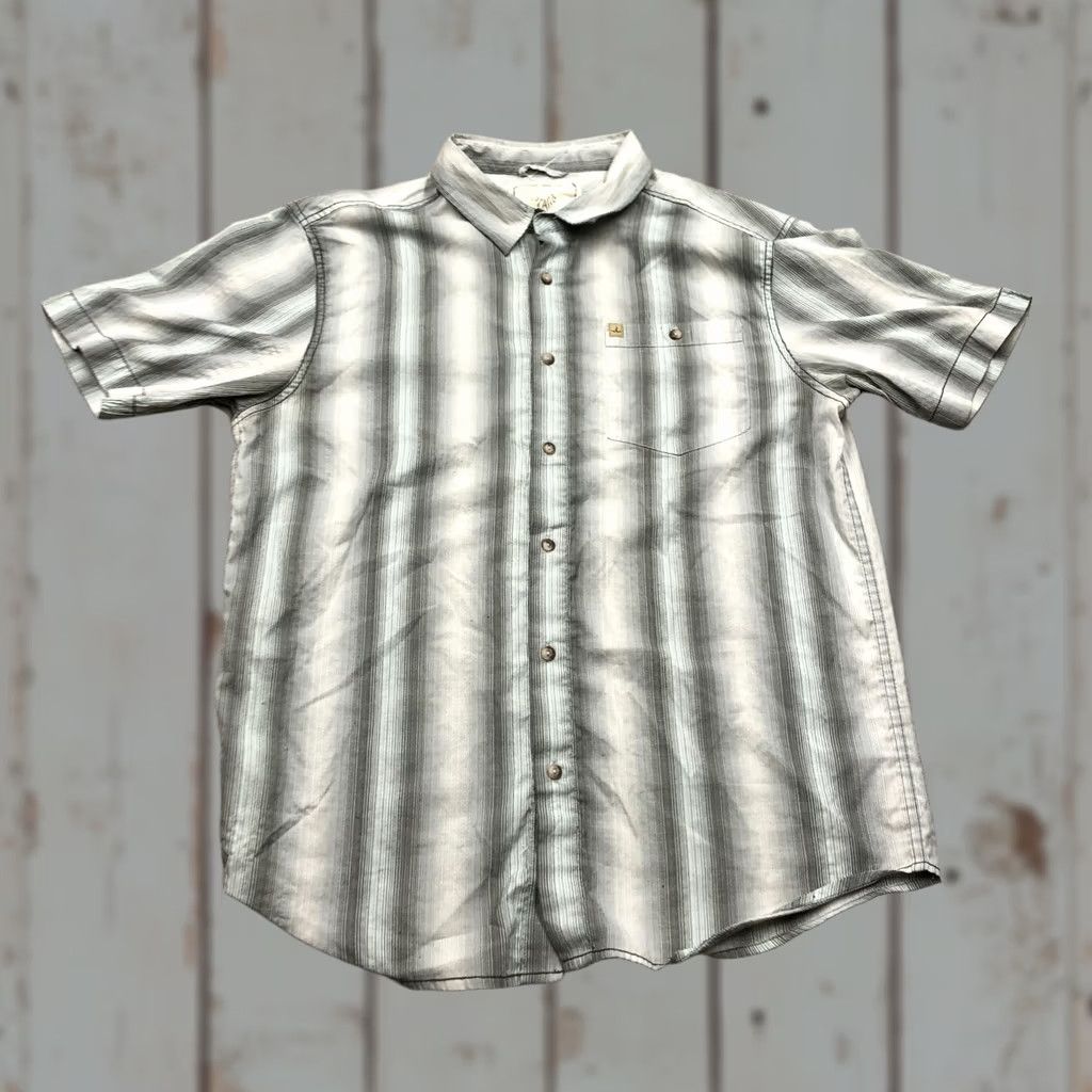 Prana PrAna Mens Shirt L Button Stripe Short Sleeve Outdoor Cotton Blend Gray Size US L / EU 52-54 / 3 - 1 Thumbnail