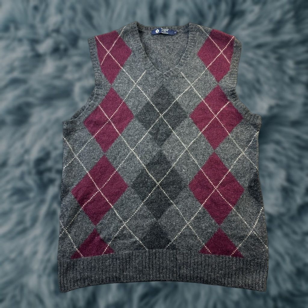 J.Crew VINTAGE J.CREW Vest Mens Medium Gray Knit Lambswool Argyle Preppy Golf Cricket Knit Style All Seasons Pattern Solid 80s 90s Mens Size US M / EU 48-50 / 2 - 1 Thumbnail