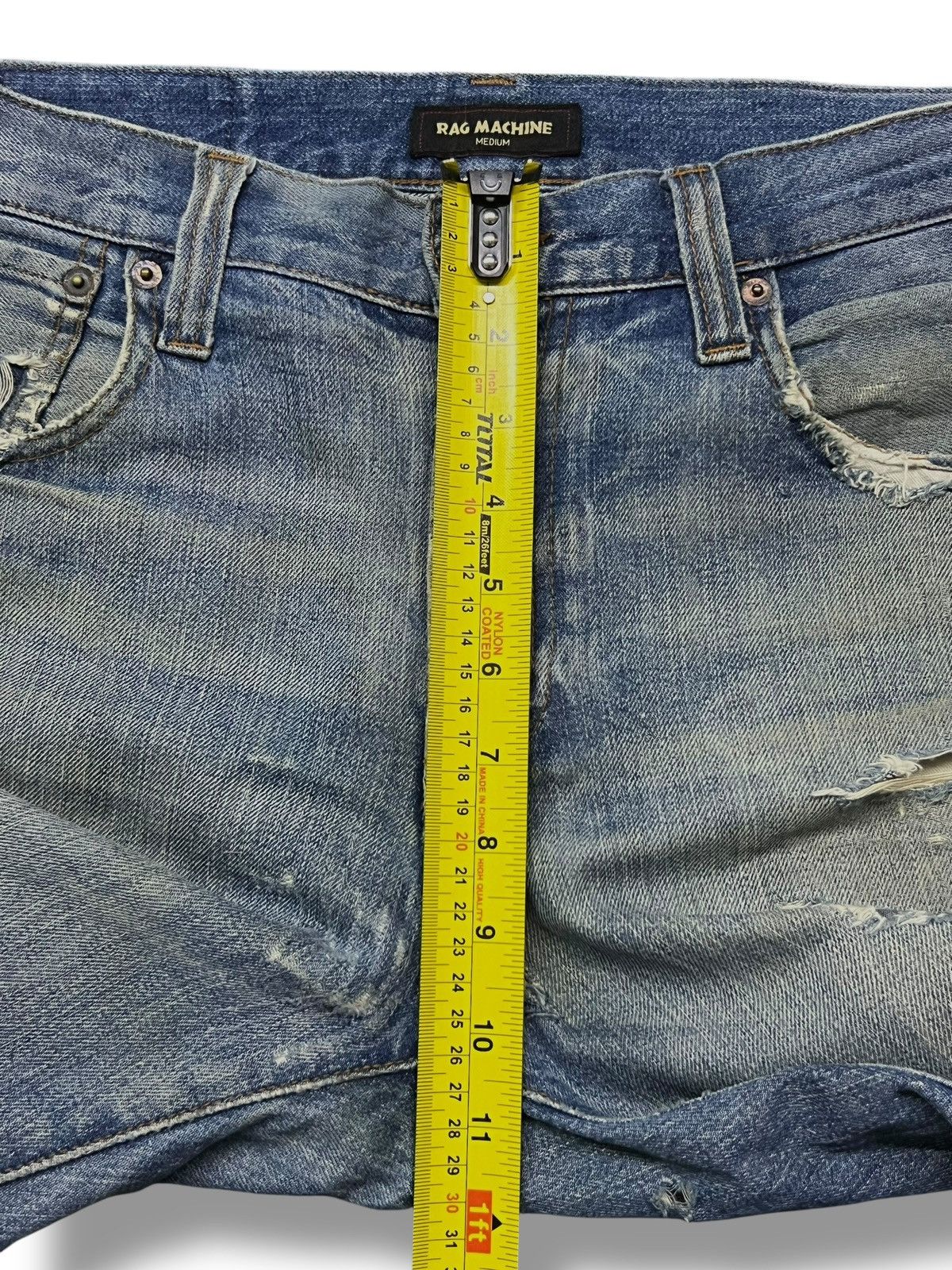 Japanese Brand Vintage Rag Machine - Faded Wash, Distressed Slim Denim Size US 33 - 15 Thumbnail