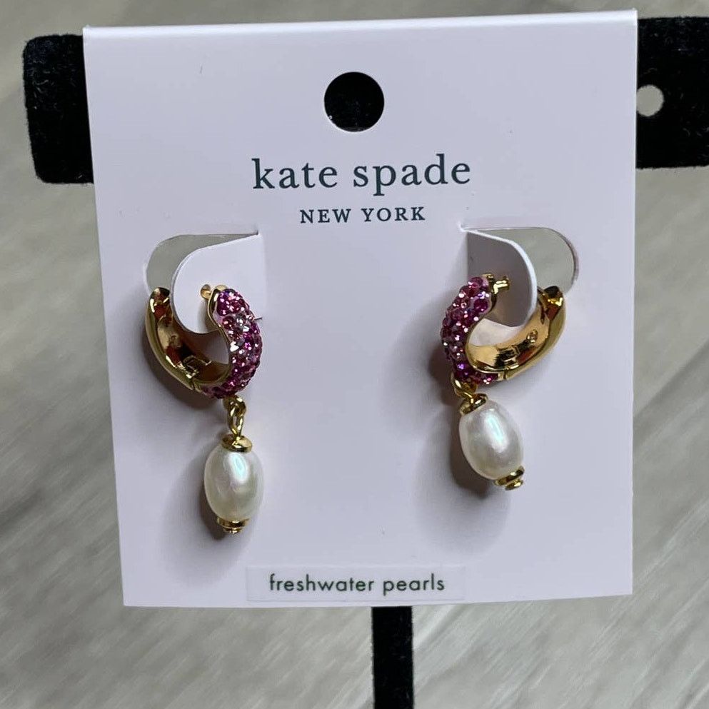 Kate Spade Kate Spade Freshwater Pearl Pave Power Huggies Earrings Size ONE SIZE - 2 Thumbnail