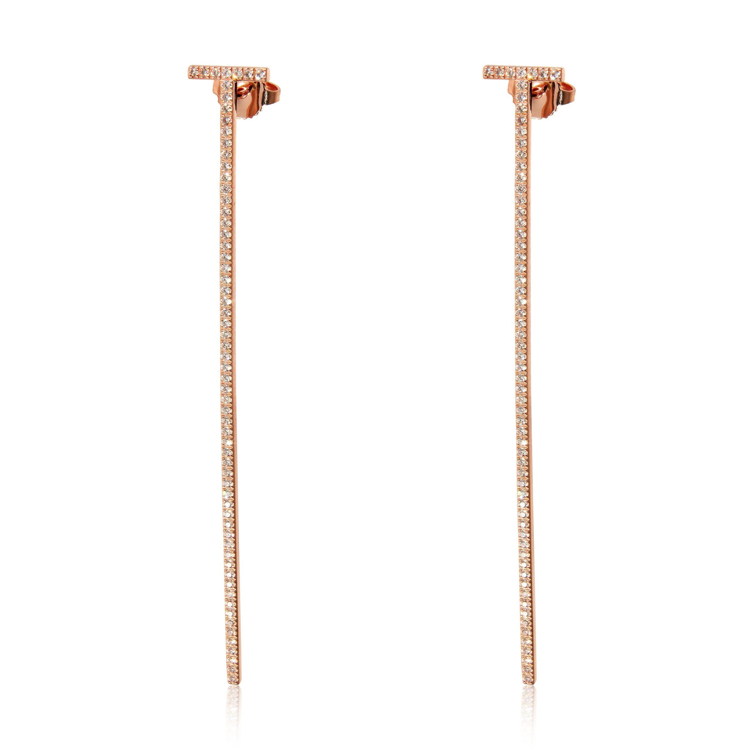 Tiffany & Co. Tiffany T Elongated Wire Bar Earrings in 18K Rose Gold 0.47 CTW