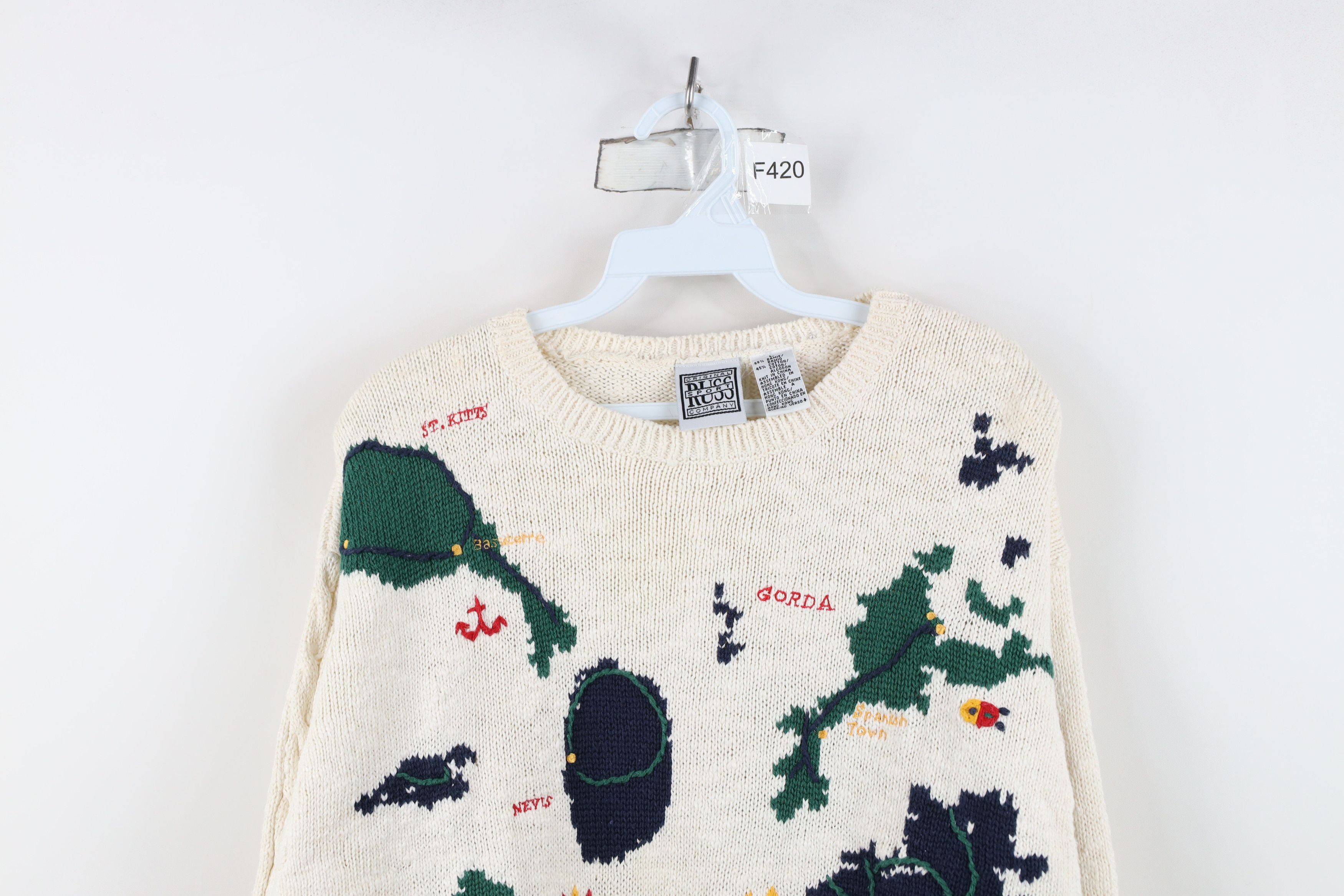 Vintage Vintage 90s Streetwear Island Map Knit Crewneck Sweater Size L / US 10 / IT 46 - 2 Thumbnail
