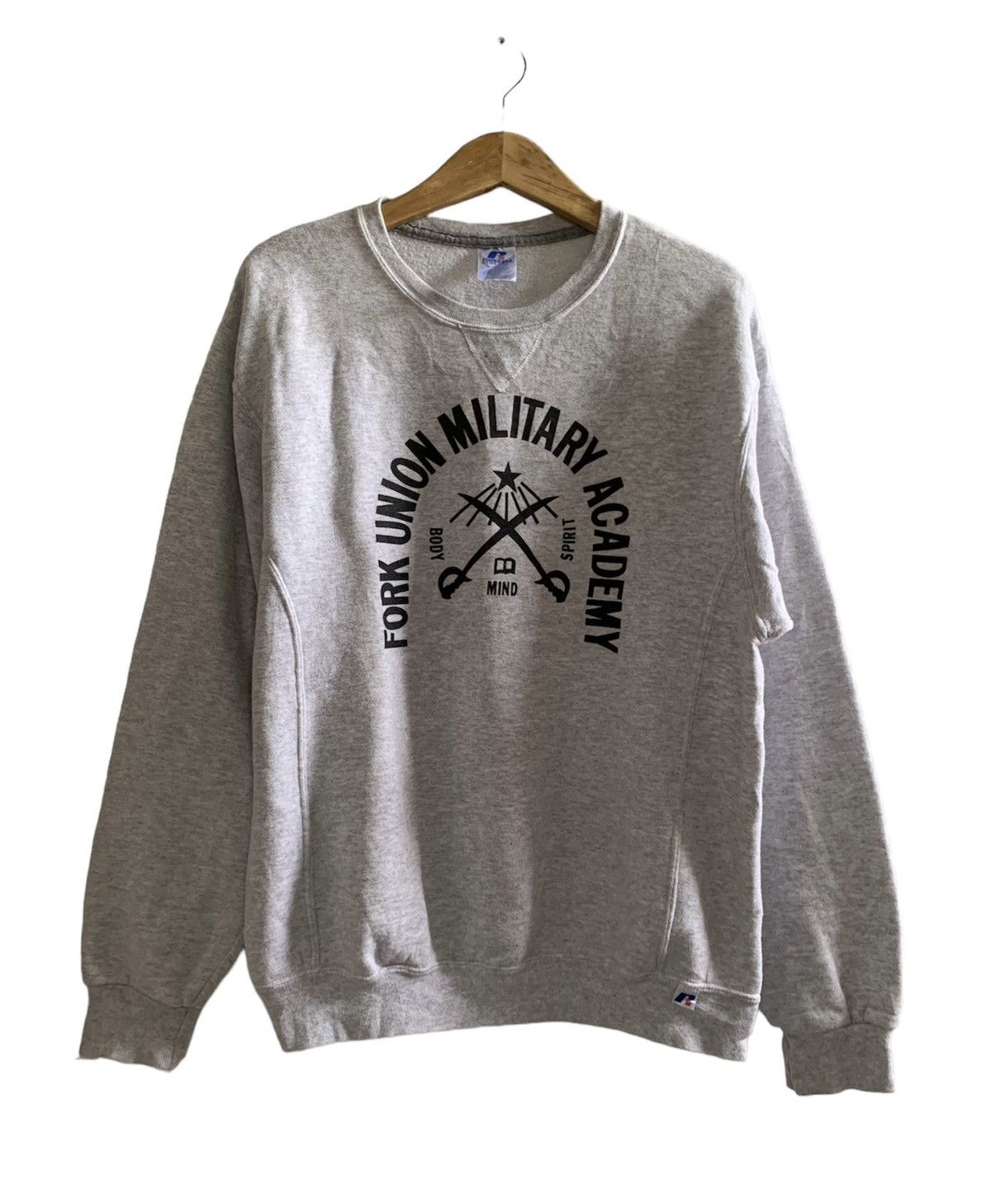 image of Vintage 90’S Fork Union Military Academy Sweatshirt in Grey, Men's (Size Medium)