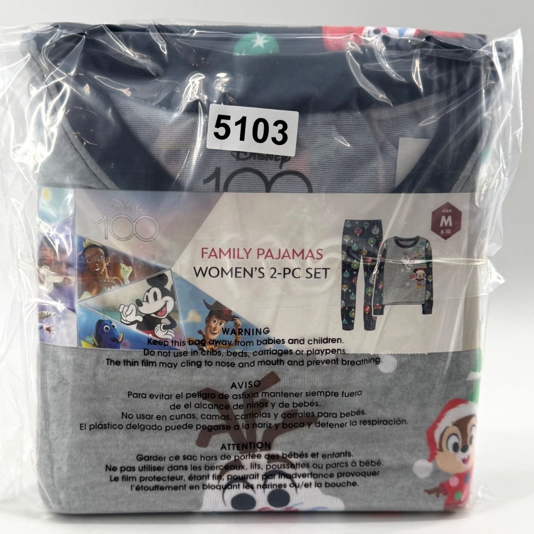 Disney Disney Pajama Set Gray/Navy 2-Piece M Women Disney 100 Holiday Mickey Olaf Woody Chip Cartoon Christmas Size ONE SIZE - 4 Thumbnail