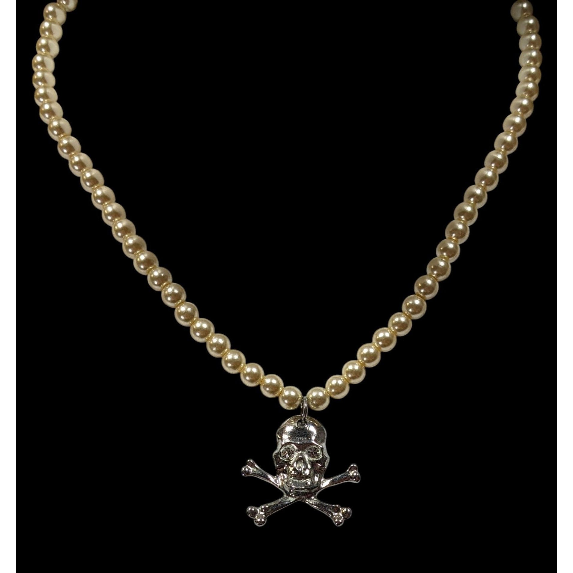 Other Gothic Pirate Faux Pearl Jolly Roger Necklace Size ONE SIZE - 4 Thumbnail