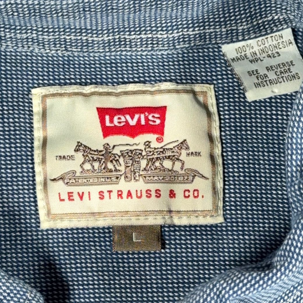 Levi's VINTAGE Levi's Shirt Adult LARGE Blue White Houndstooth Cotton Check Grunge 90s Shirt Mens LD12 Size US L / EU 52-54 / 3 - 6 Thumbnail