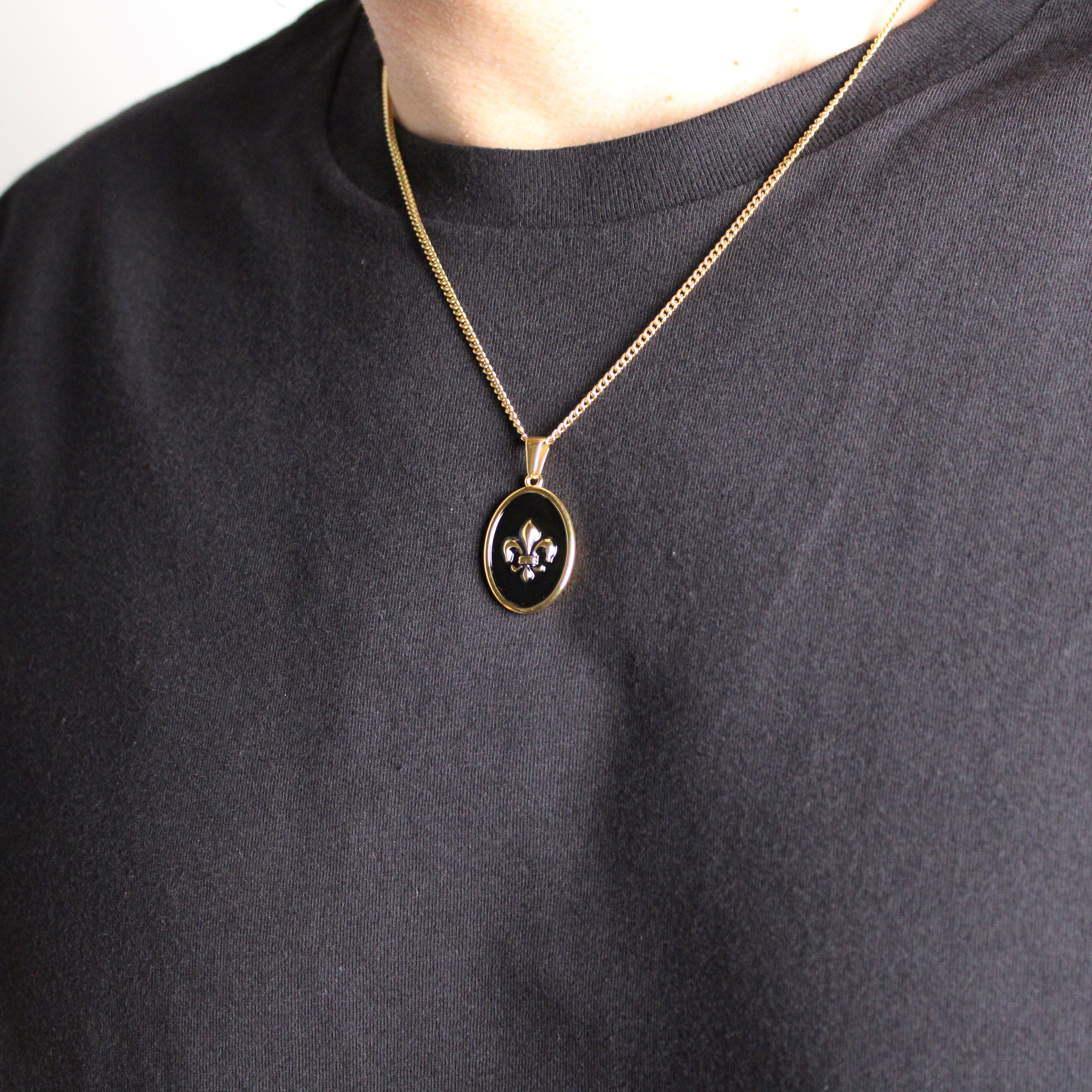 Jewelry Gold Enamel Fleur De Lis Pendant Chain Necklace Size ONE SIZE - 2 Thumbnail