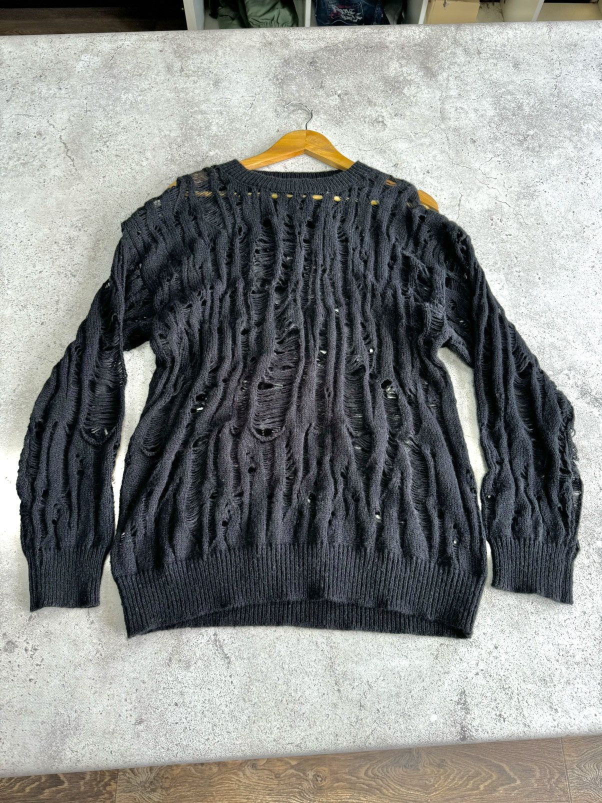 Hysteric Glamour × Japanese Brand × Junya Watanabe Japanese Distressed Mesh Junya Watanabe Style Knit Sweater Size US L / EU 52-54 / 3 - 2 Thumbnail