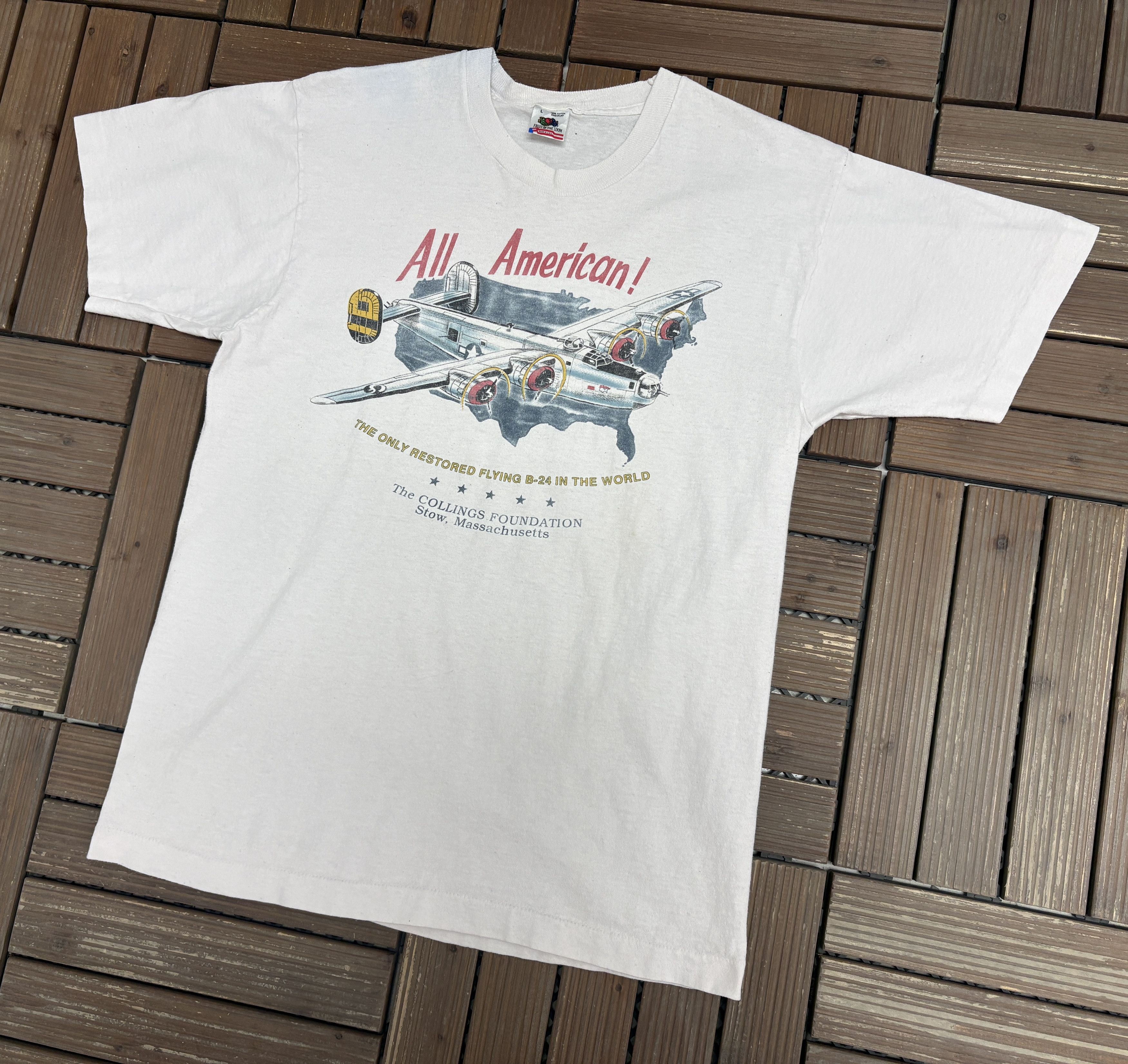 Vintage All American B-24 Vintage White T-Shirt Tee Size US L / EU 52-54 / 3 - 3 Thumbnail