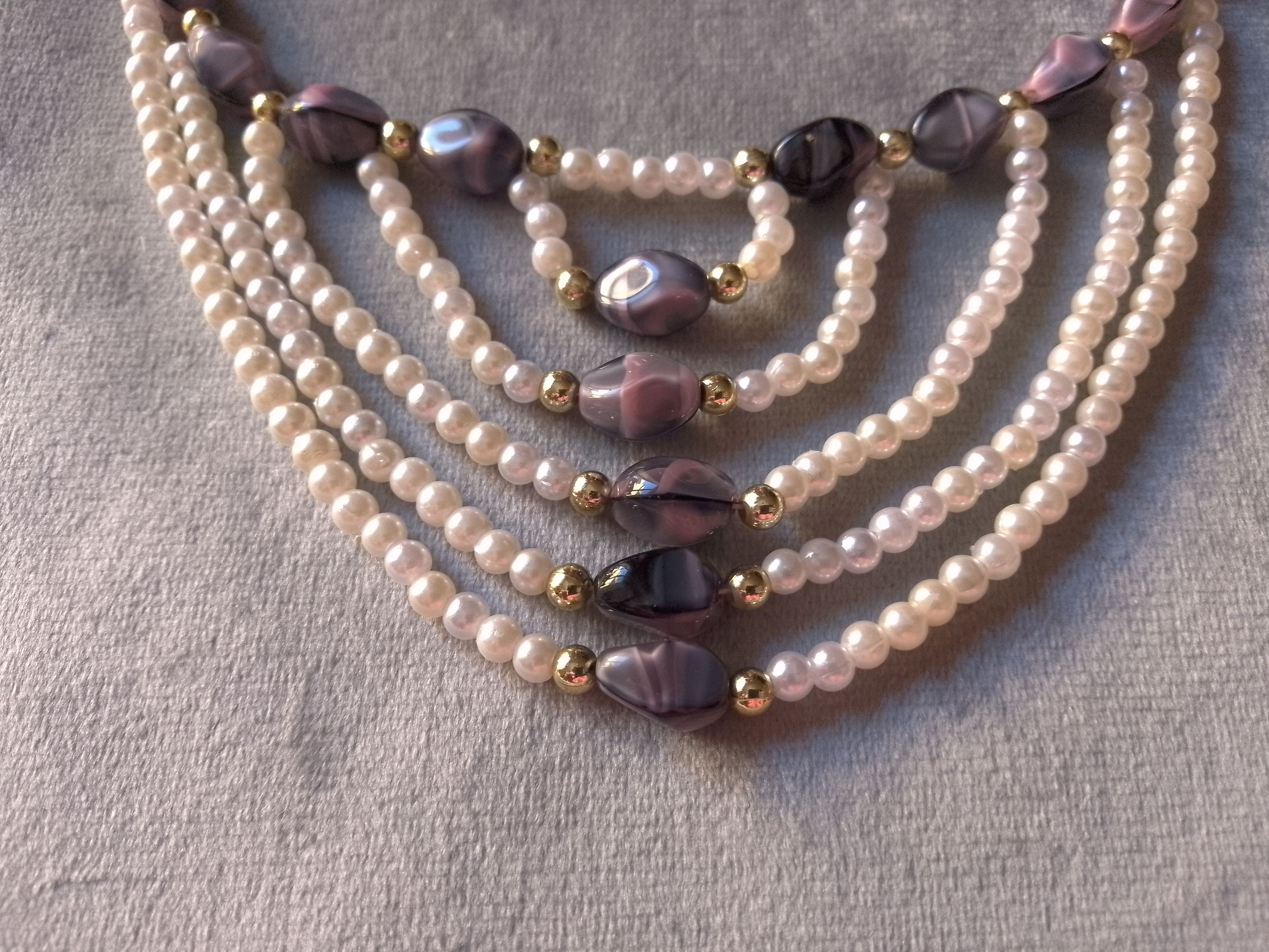 Handmade Necklace Pearls Tumbled Purple Amethyst Multithread Size ONE SIZE - 6 Thumbnail