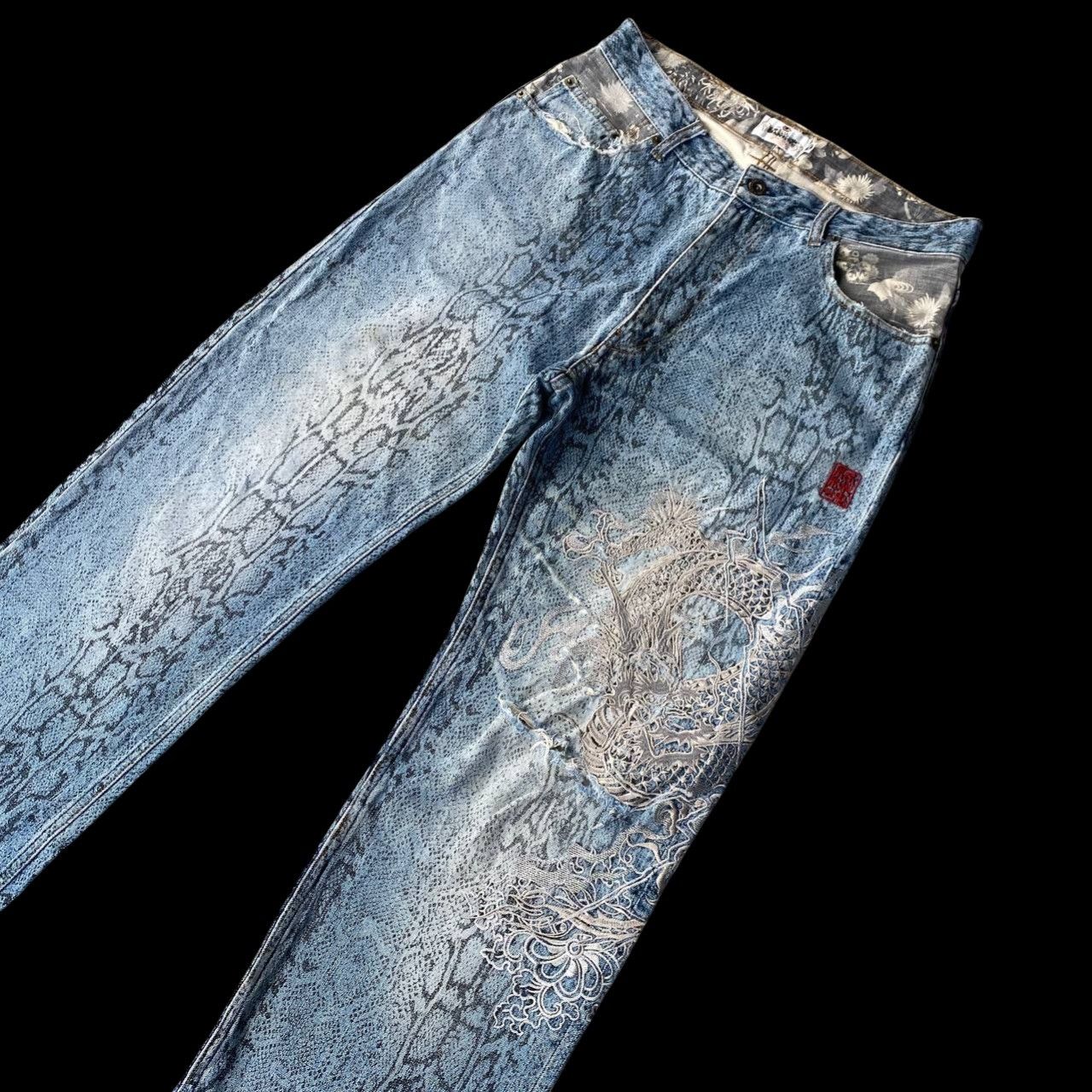 Karakuri Tamashii Rare Karakuri Tamashii Snakeskin Dragon Embroidered Distress Size US 33 - 4 Thumbnail