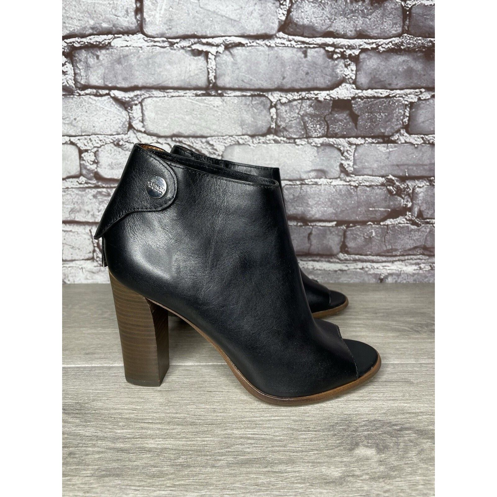 Coach Coach Labelle Black Leather Open Toe Booties Heels Shoes Wom Size US 7 / IT 37 - 20 Thumbnail