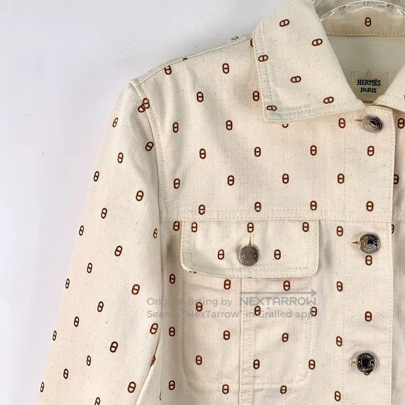 Hermes Hermes White Pig Nose Printed Cotton Lapel Single Breasted Size S / US 4 / IT 40 - 3 Thumbnail