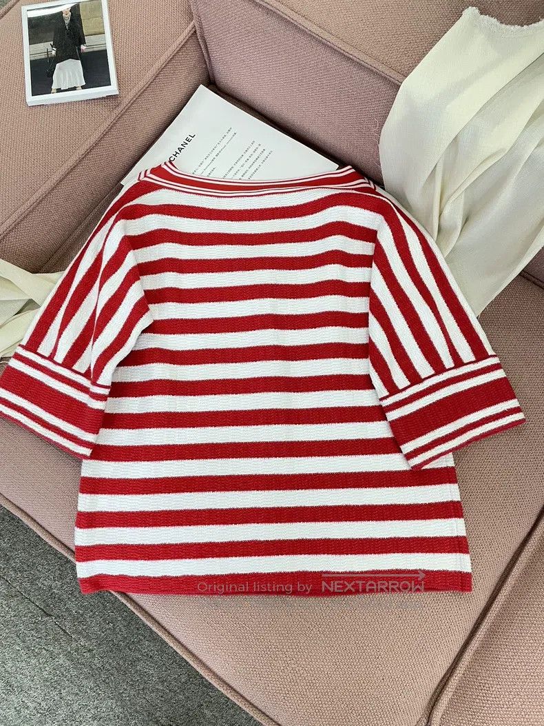 Chanel Chanel 19P Red Double C Striped Knitted Short Sleeve Size M / US 6-8 / IT 42-44 - 4 Thumbnail