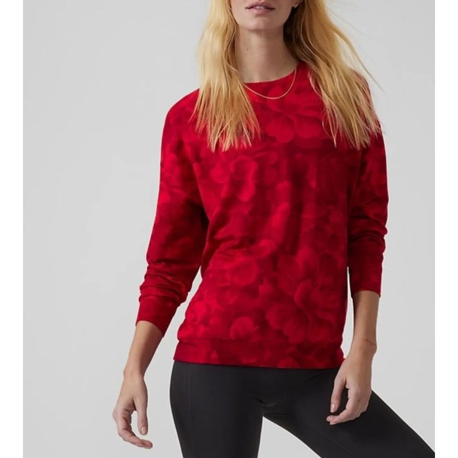 Athleta Athleta Sweatshirt M Red Floral Balance Crewneck Pullover Size M / US 6-8 / IT 42-44 - 2 Thumbnail